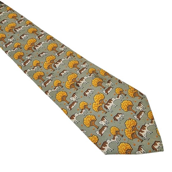 Hermes Printed Silk Tie with Cow Print - Picture 1 of 4